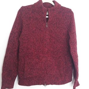 L.L. Bean Lambs Wool Fisherman Red Marl Full Zip Mock Neck Cardigan EUC sz M